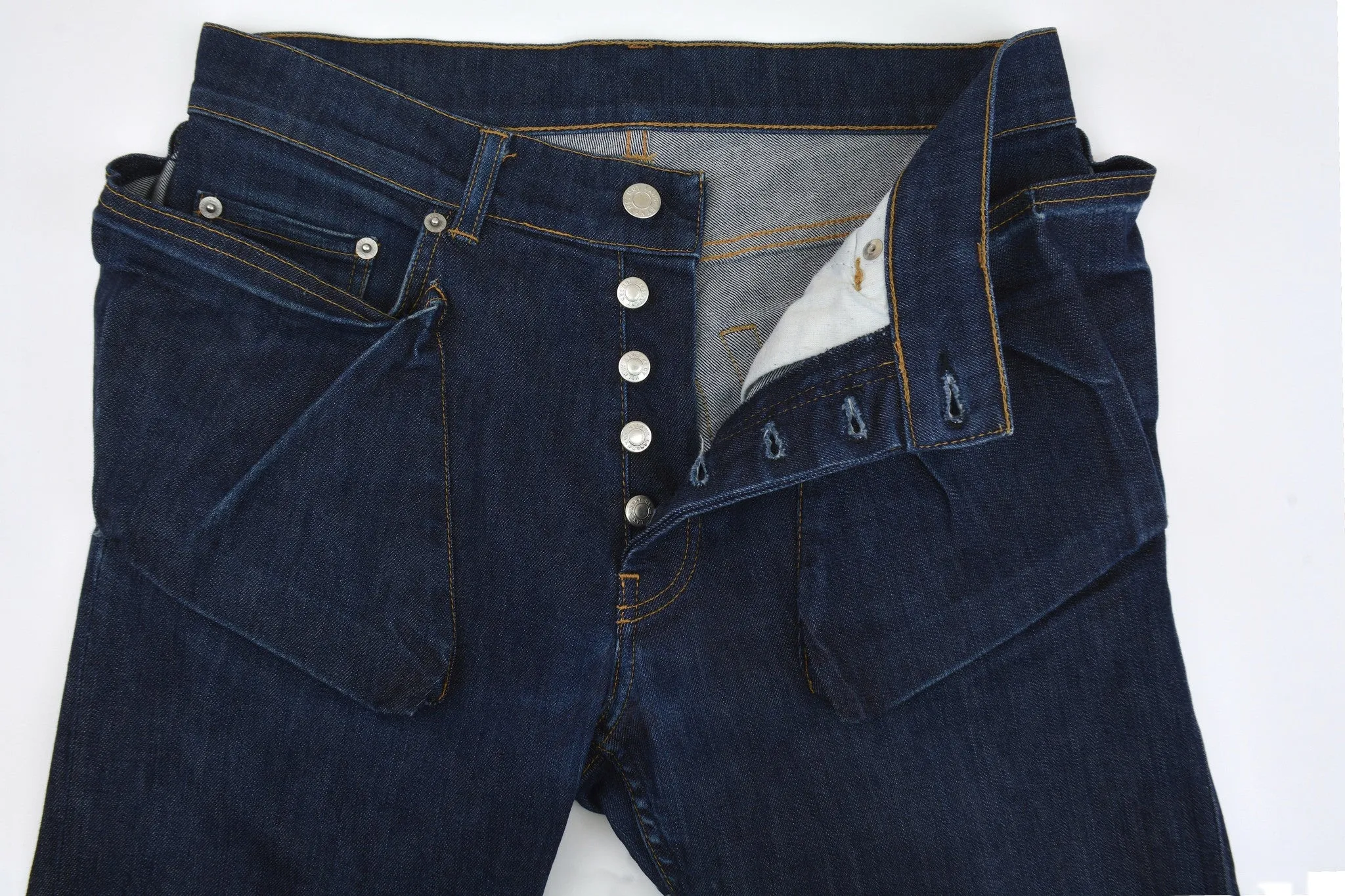 2004 Elastic Raw Denim Slim Jeans with Asymmetric Waist Pockets