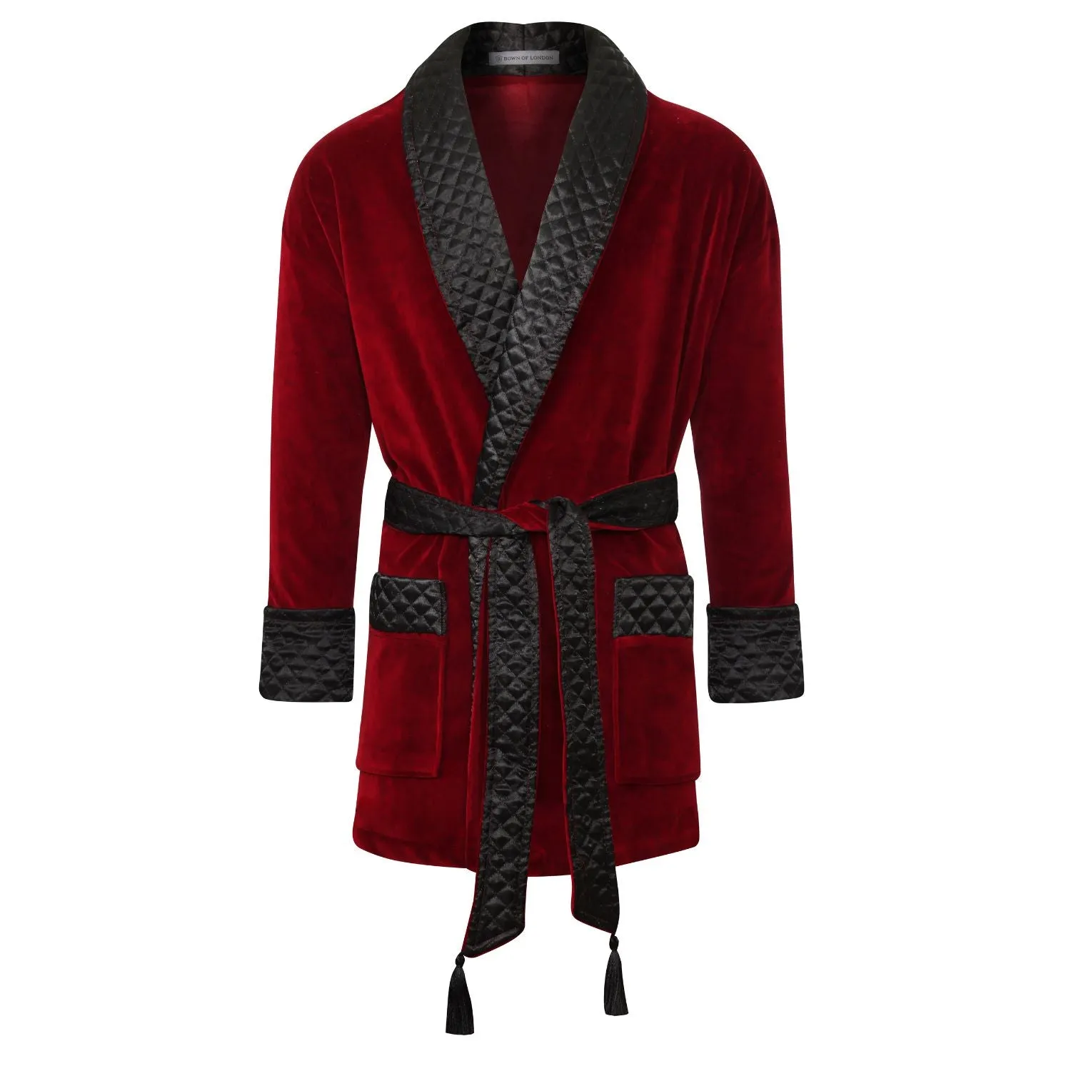 Belgravia Luxury Cotton Short Velvet Smoking Jacket in Burgundy