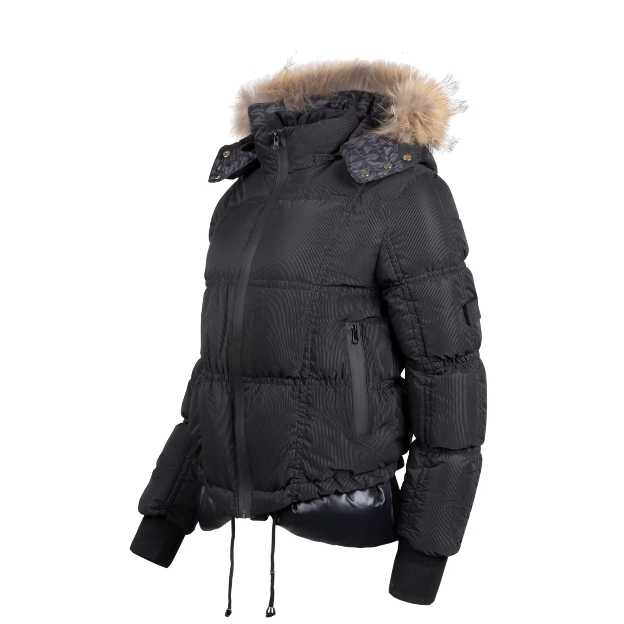 Black Ribbed Ruched Kids Puffer