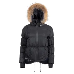 Black Ribbed Ruched Kids Puffer