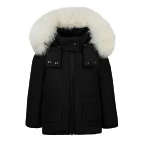 Black Stitched Pocket Fur Hood Coat