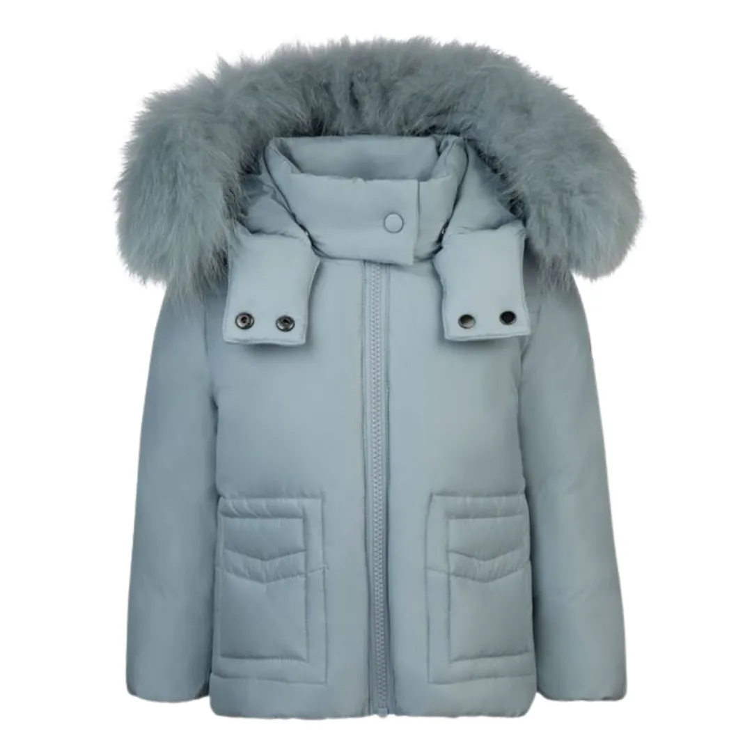 Blue Stitched Pocket Fur Hood Coat