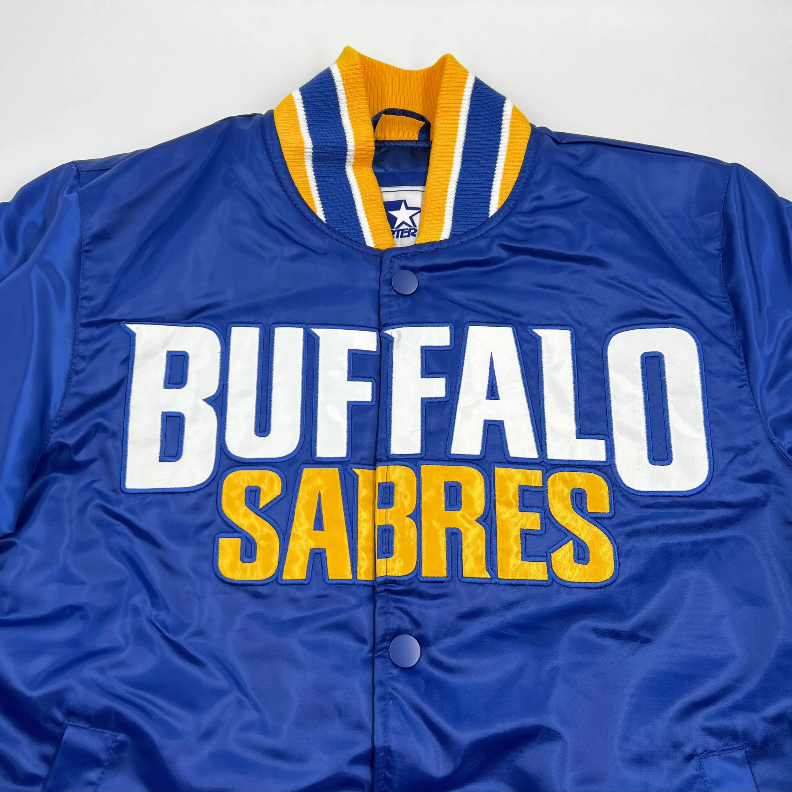 Buffalo Sabres Royal Satin Varsity Snap Up Starter Jacket