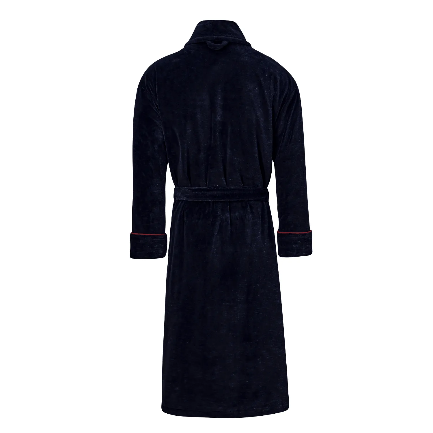 Carnegie Luxury Cotton Long Velvet Smoking Jacket in Navy