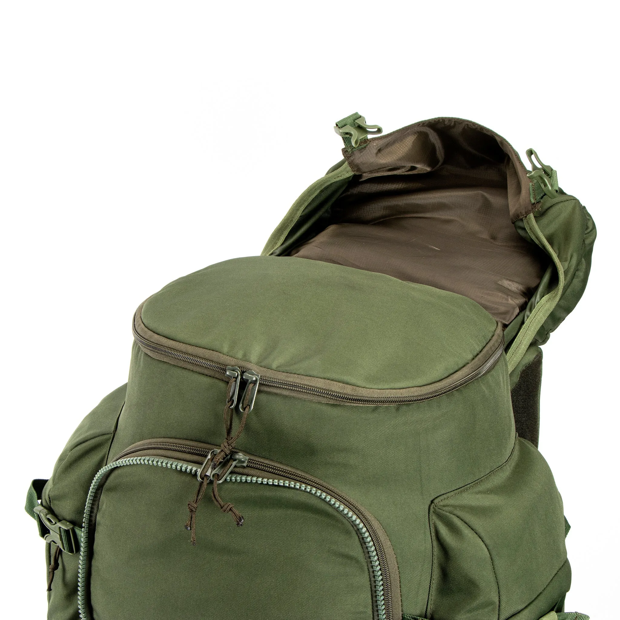 Colonel Pro Metal Frame Rucksack | Front Opening | Detachable Bag | Rain Cover | 105 Litres, Army Green