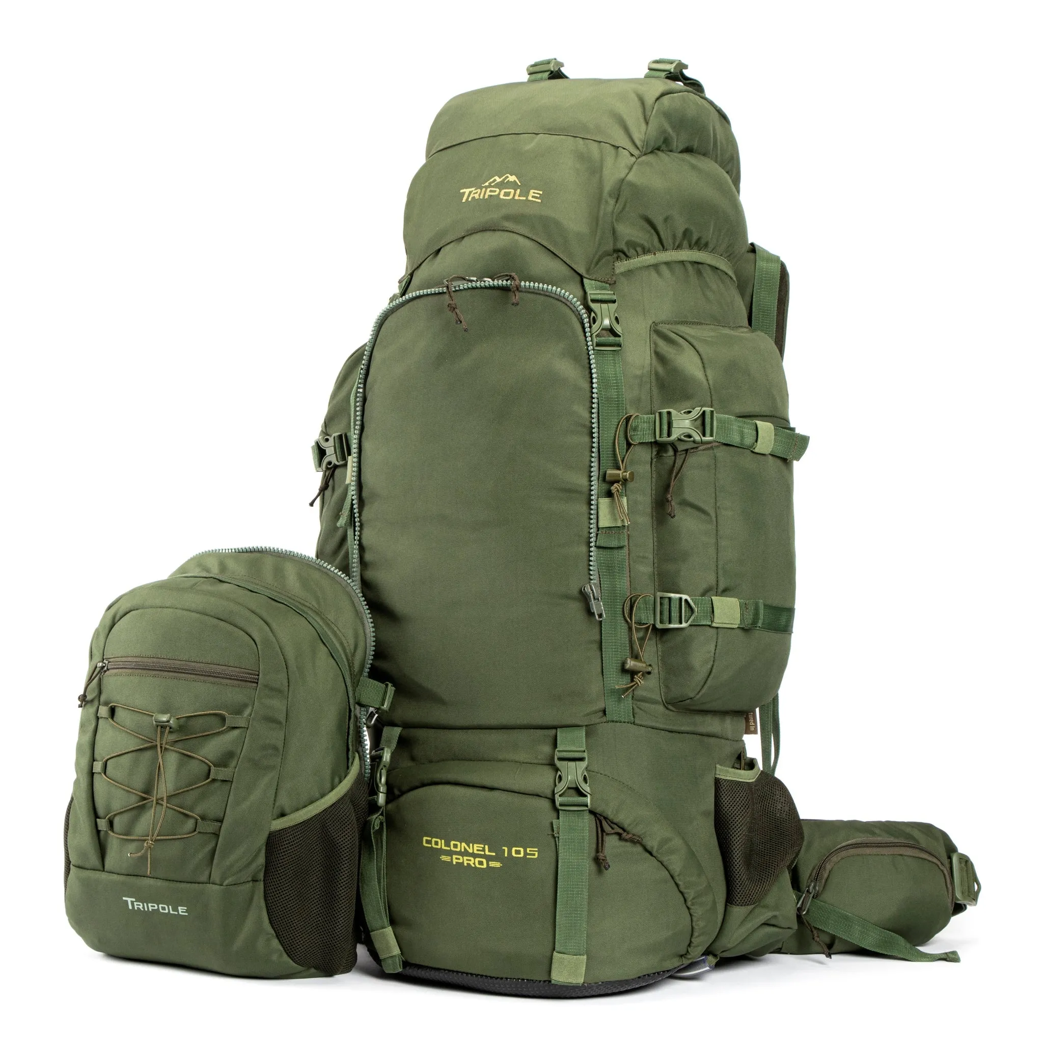 Colonel Pro Metal Frame Rucksack | Front Opening | Detachable Bag | Rain Cover | 105 Litres, Army Green