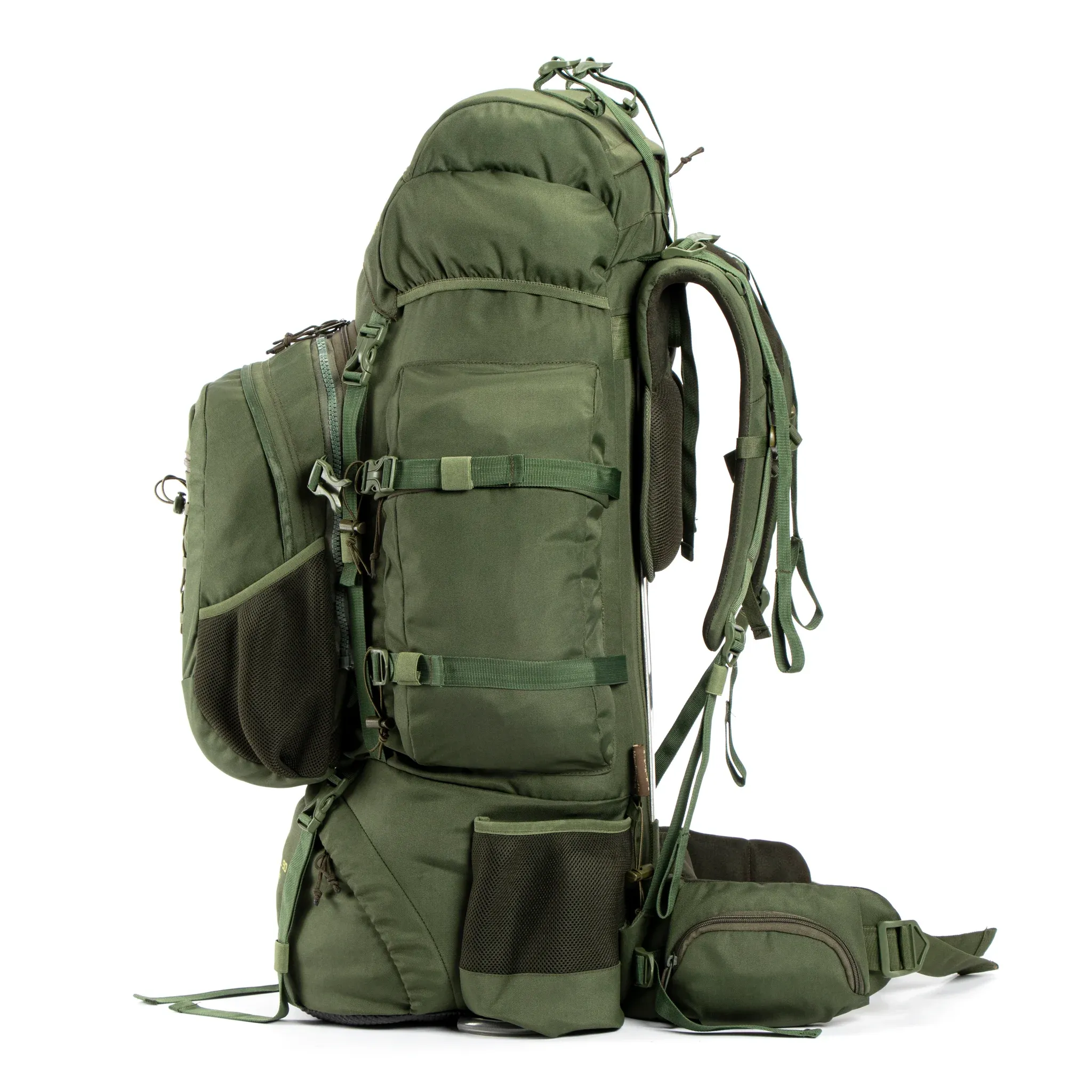 Colonel Pro Metal Frame Rucksack | Front Opening | Detachable Bag | Rain Cover | 105 Litres, Army Green