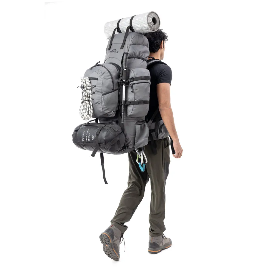 Colonel Pro Metal Frame Rucksack | Front Opening | Detachable Bag | Rain Cover | 105 Litres, Grey