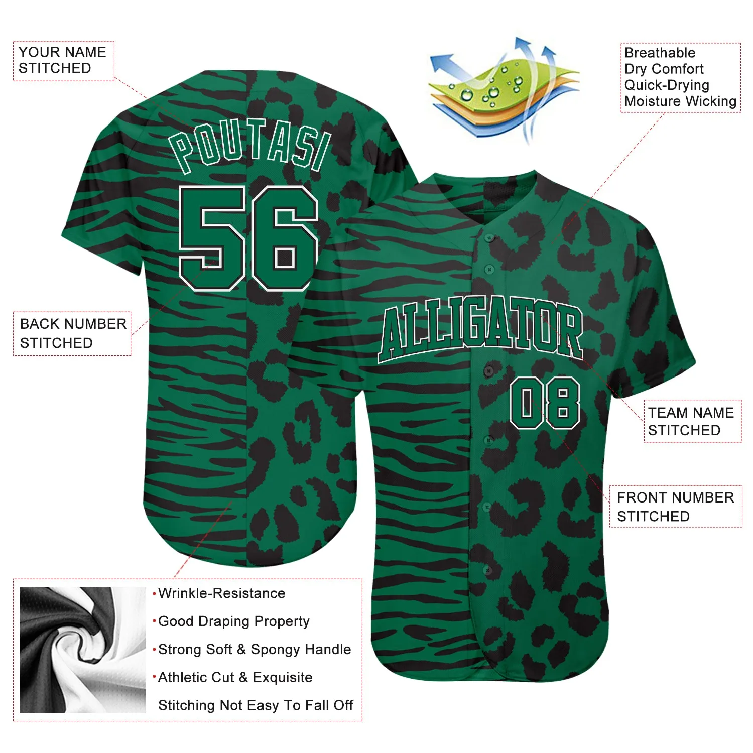 Custom 3D Pattern Design Leopard Skin Zebra Stripe Authentic Baseball Jersey