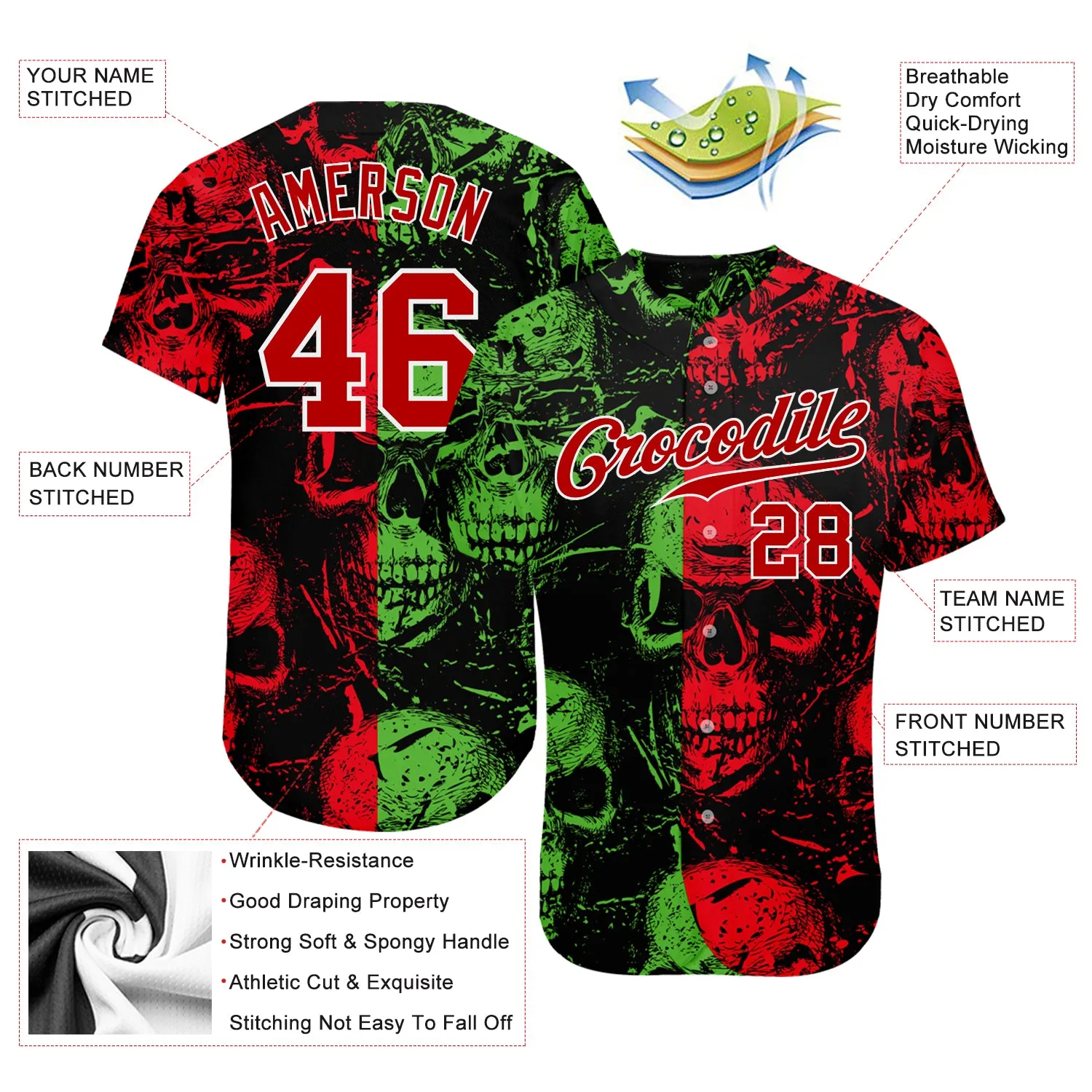 Custom 3D Pattern Halloween Skulls Authentic Baseball Jersey