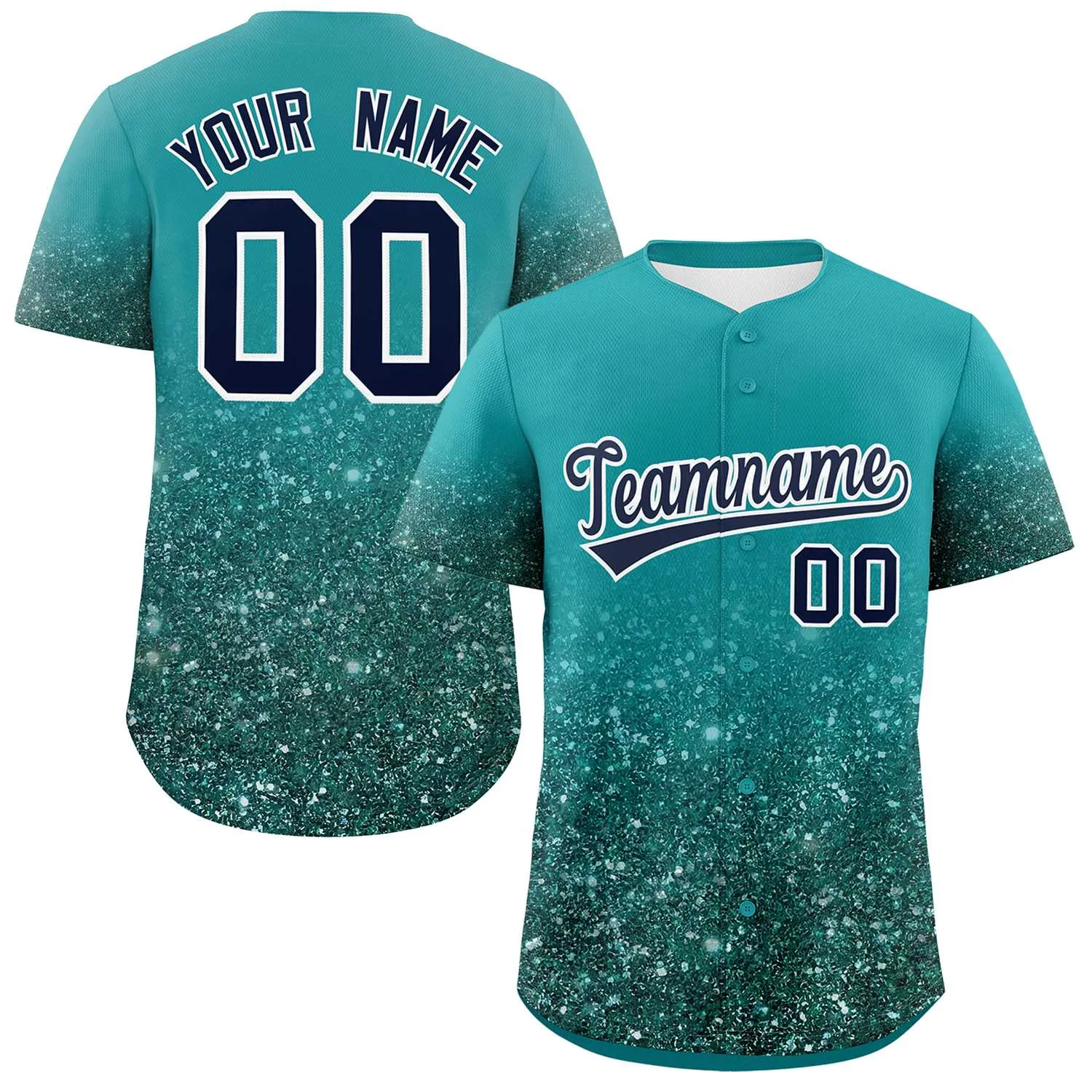 Custom Aqua Black Sequins Pattern Gradient Fashion Authentic Baseball Jersey