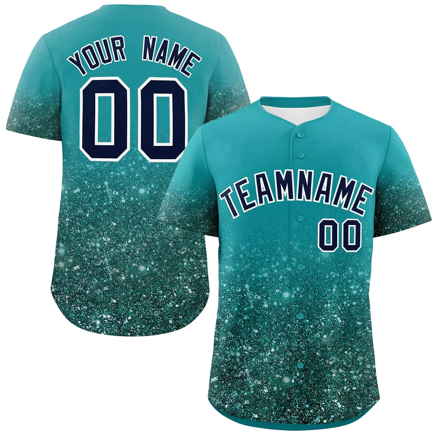 Custom Aqua Black Sequins Pattern Gradient Fashion Authentic Baseball Jersey