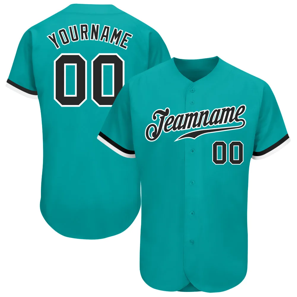 Custom Aqua Black-White Authentic Baseball Jersey