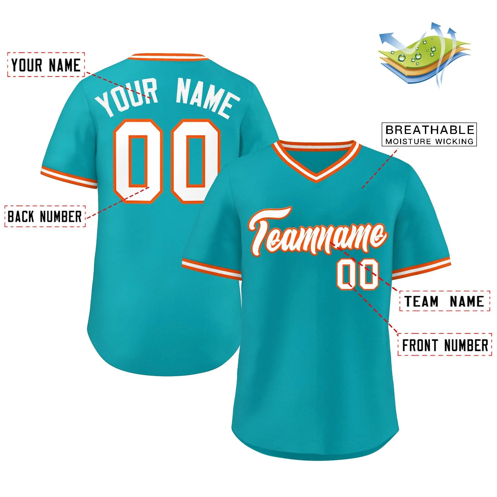 Custom Aqua Classic Style V-Neck Authentic Pullover Baseball Jersey