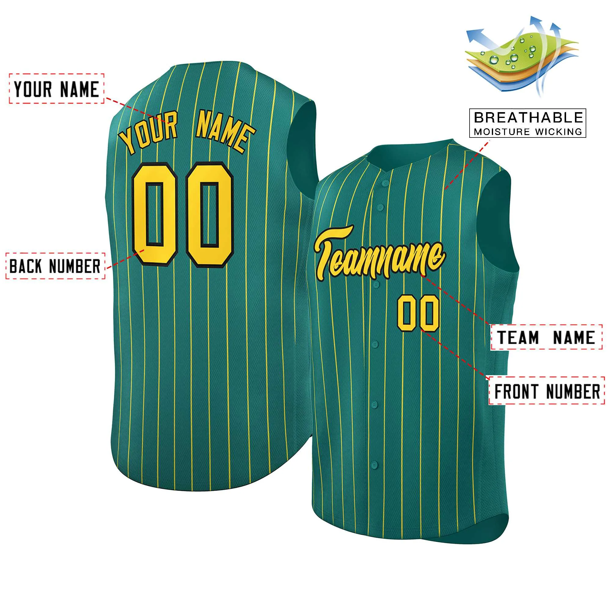 Custom Aqua Gold-Black Sleeveless Stripe Fashion Baseball Jersey