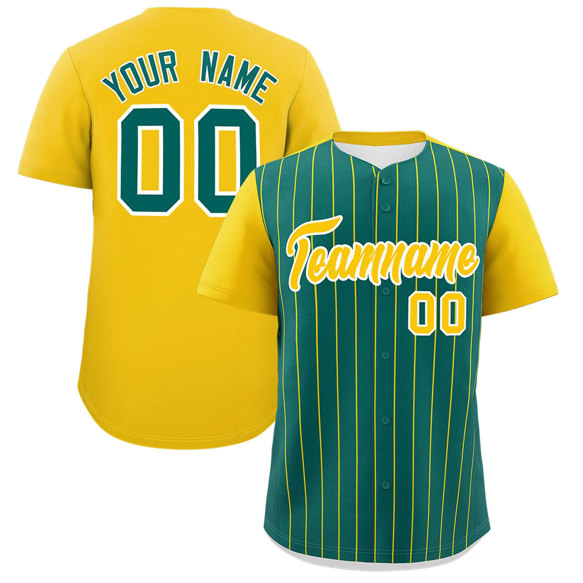 Custom Aqua Gold Pinstripe Personalized Two-Tone Authentic Baseball Jersey