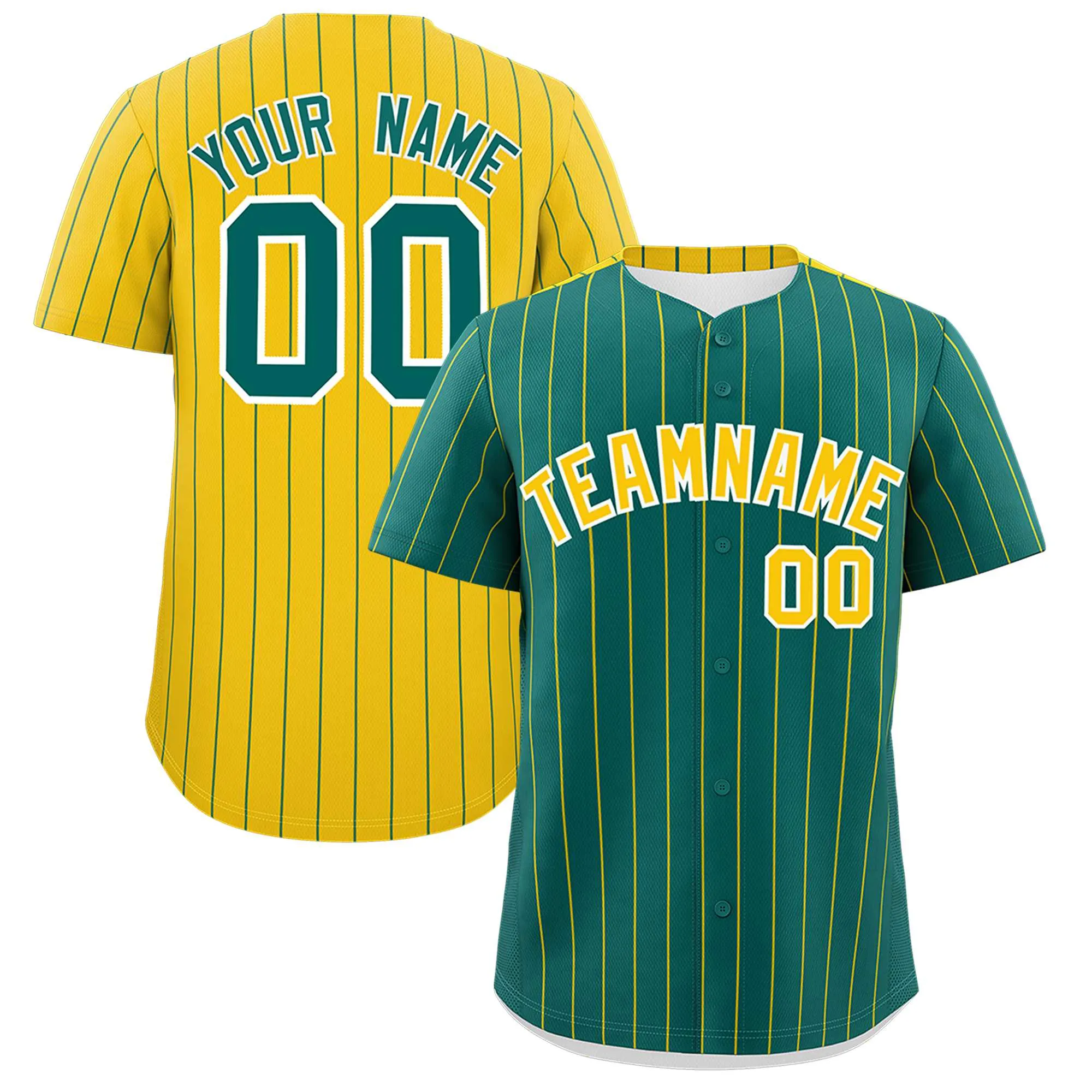 Custom Aqua Gold Pinstripe Personalized Two-Tone Authentic Baseball Jersey