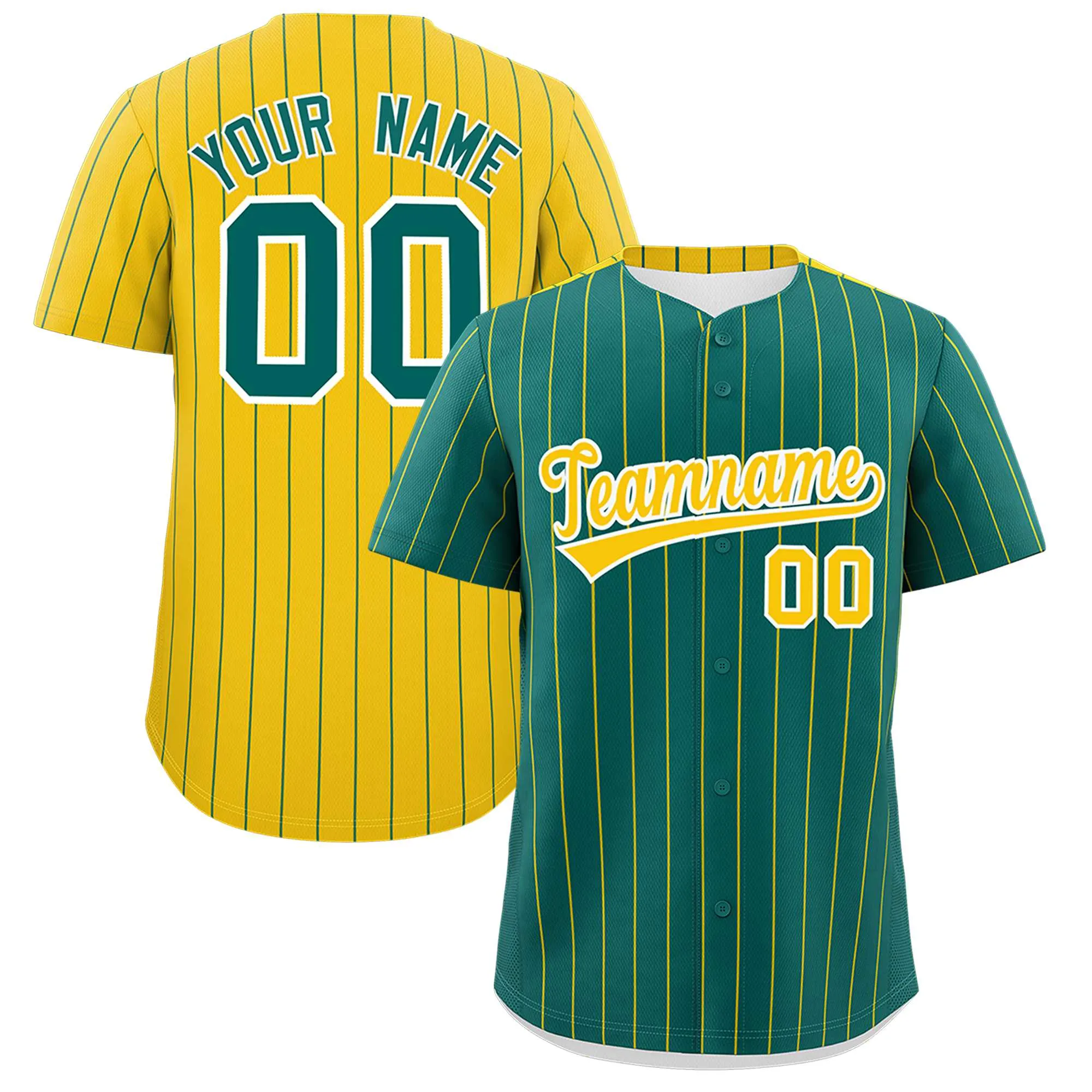 Custom Aqua Gold Pinstripe Personalized Two-Tone Authentic Baseball Jersey