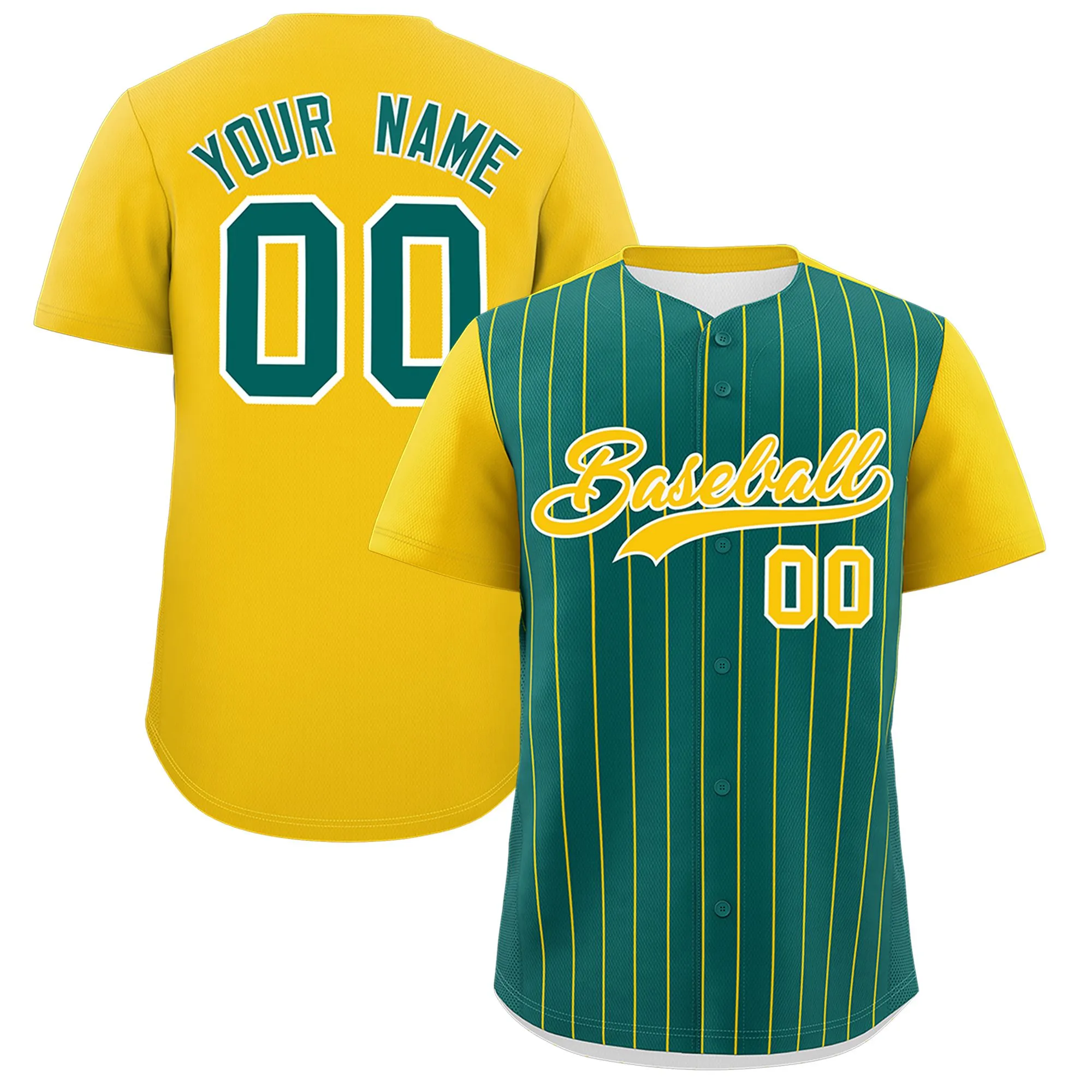 Custom Aqua Gold Pinstripe Personalized Two-Tone Authentic Baseball Jersey