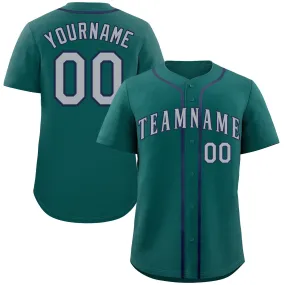 Custom Aqua Gray-Navy Classic Style Authentic Baseball Jersey