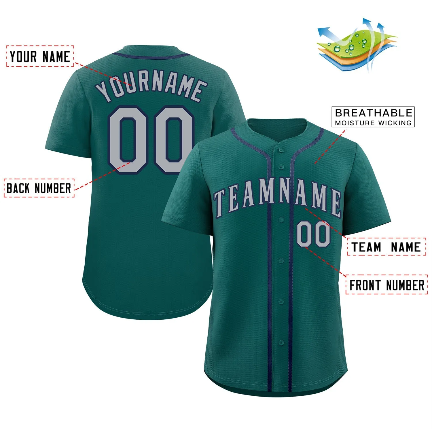 Custom Aqua Gray-Navy Classic Style Authentic Baseball Jersey