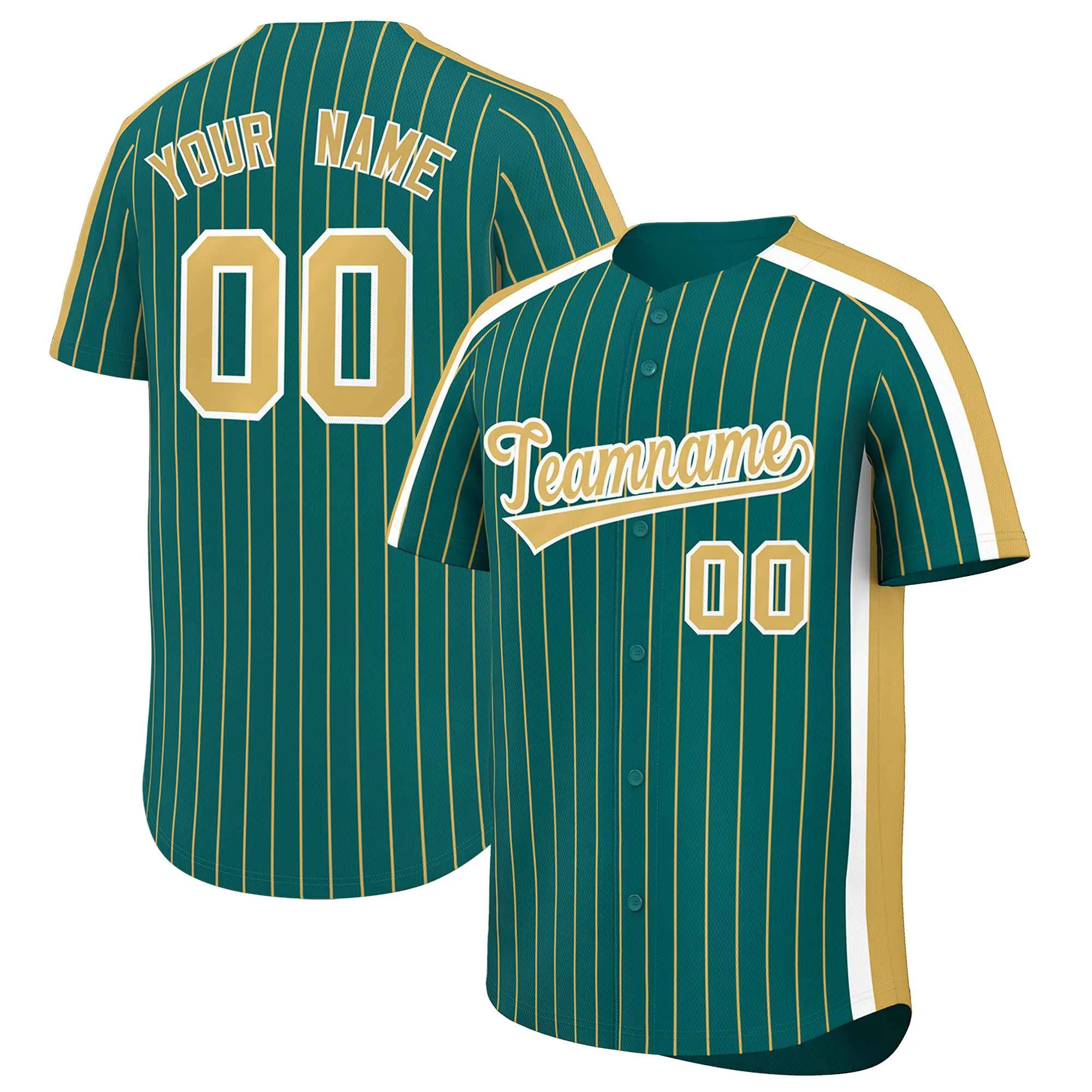 Custom Aqua Khaki Pinstripe Personalized Side Two-tone Authentic Baseball Jersey