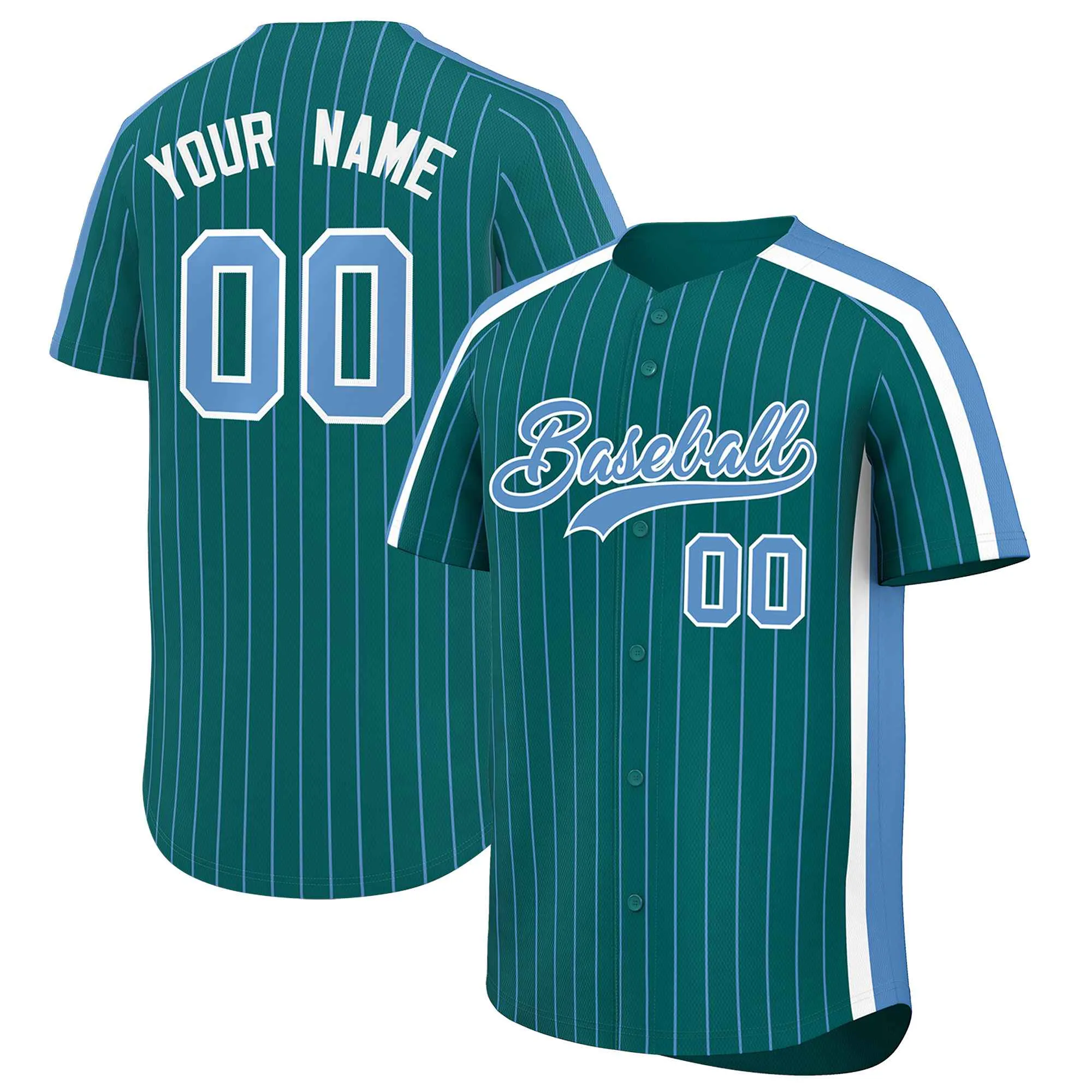 Custom Aqua Light Blue Pinstripe Personalized Side Two-tone Authentic Baseball Jersey