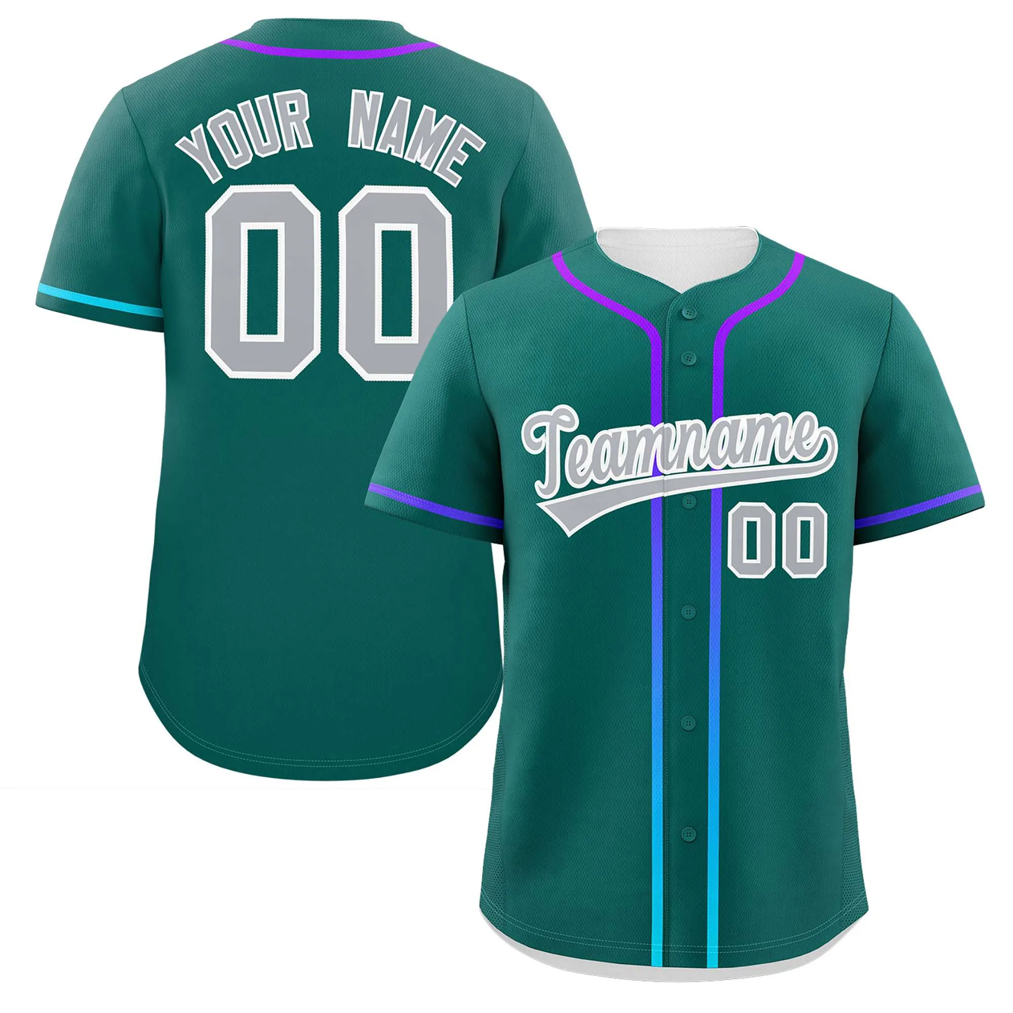 Custom Aqua Light Gray Personalized Gradient Ribbed Design Authentic Baseball Jersey