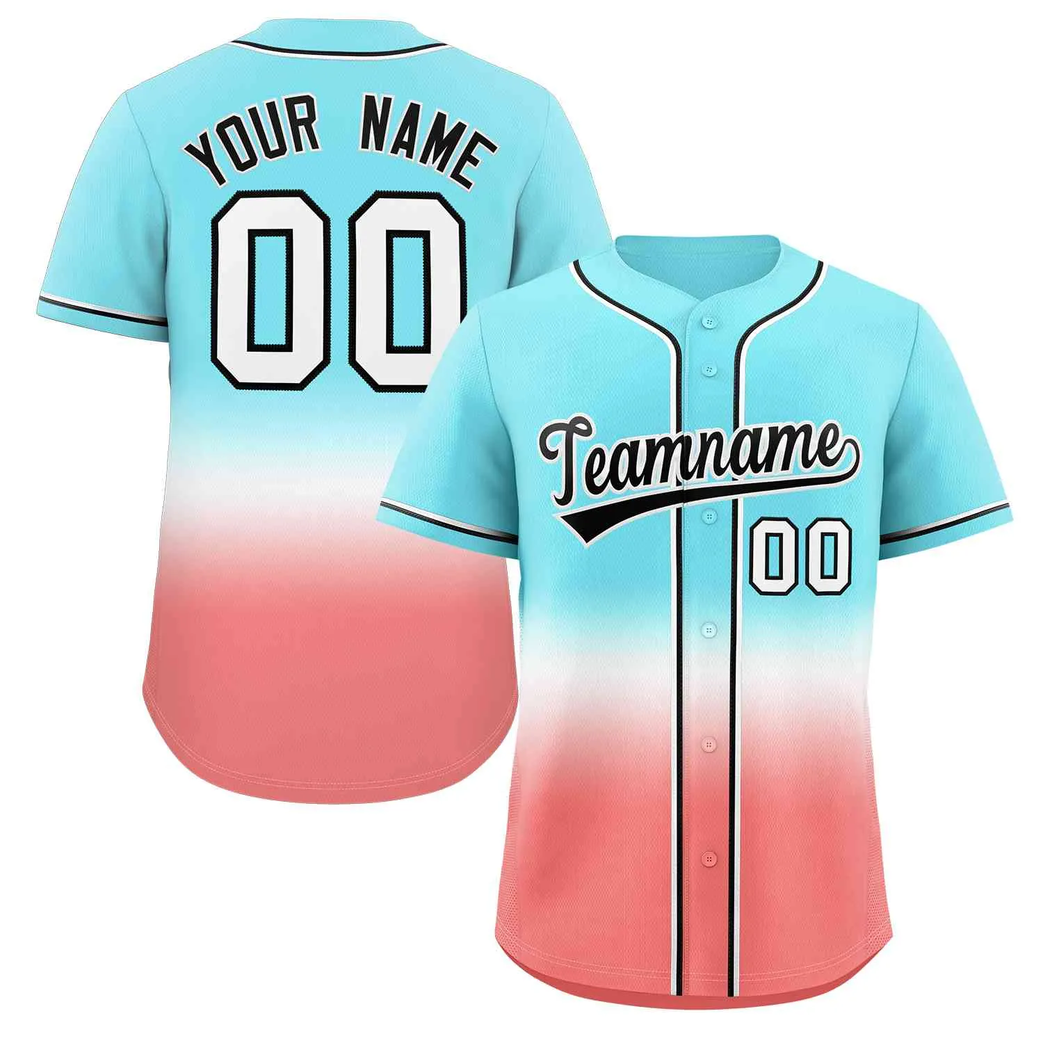 Custom Aqua Light Red Black-White Gradient Fashion Authentic Baseball Jersey