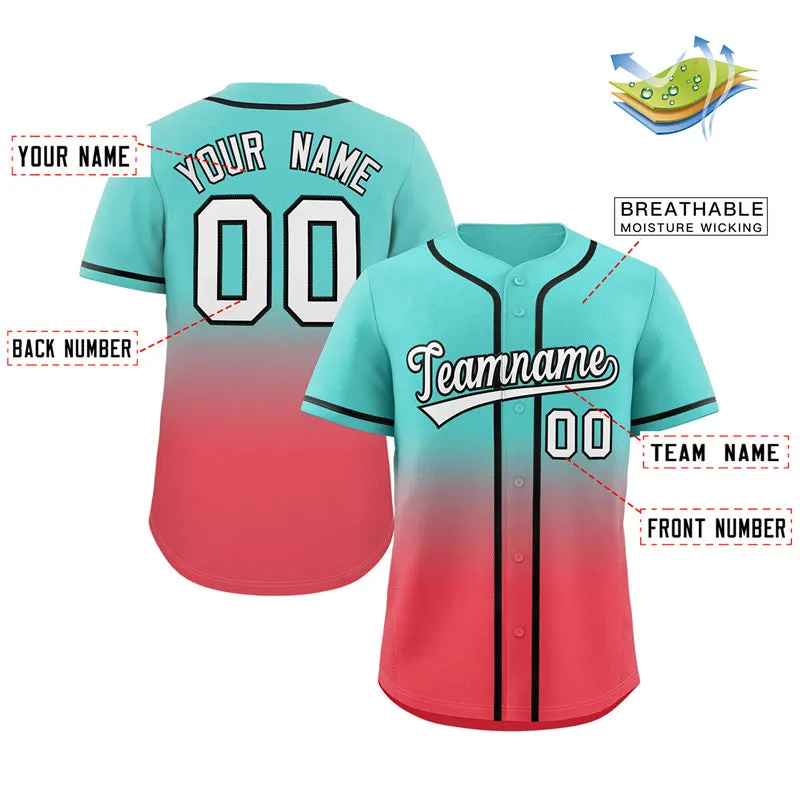 Custom Aqua Light Red Gradient Fashion Authentic Baseball Jersey