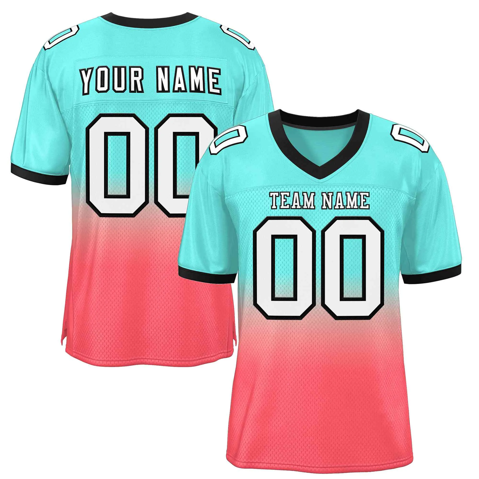 Custom Aqua Light Red White-Black Gradient Fashion Outdoor Authentic Football Jersey