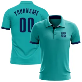 Custom Aqua Navy Performance Golf Polo Shirt