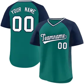 Custom Aqua Navy Raglan Sleeves Side Spot Authentic Pullover Baseball Jersey