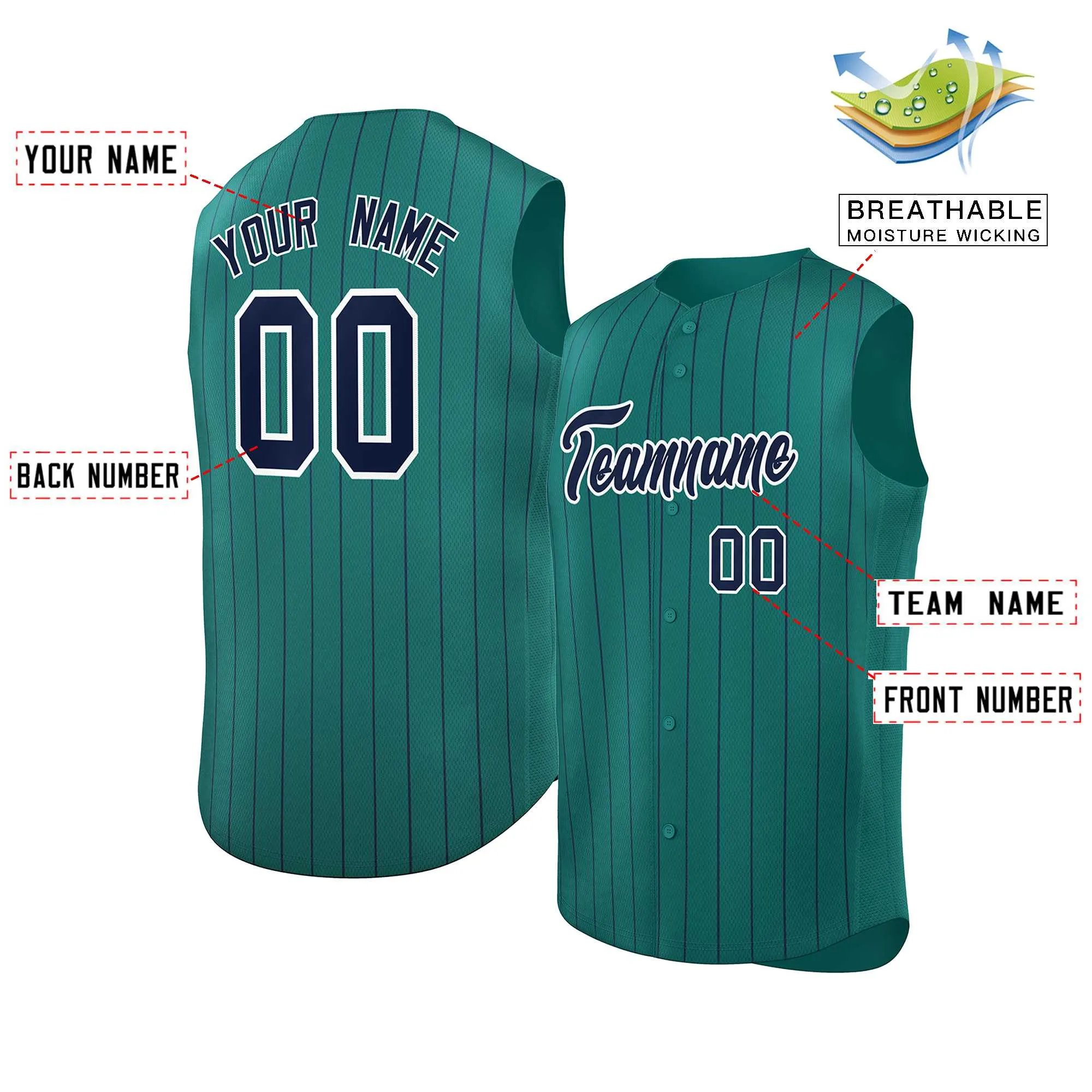 Custom Aqua Navy-White Sleeveless Stripe Fashion Baseball Jersey