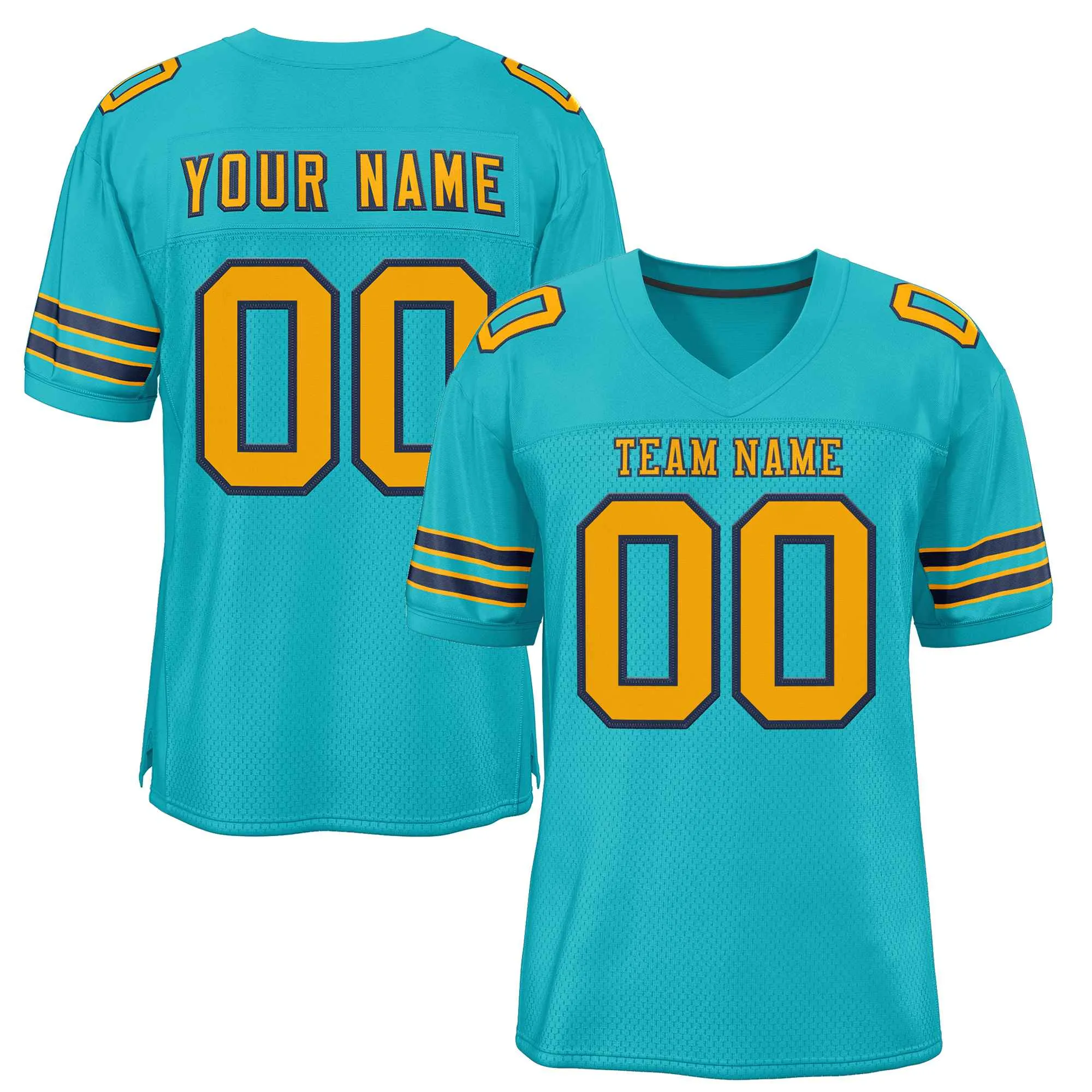 Custom Aqua Navy-Yellow Classic Style Authentic Football Jersey