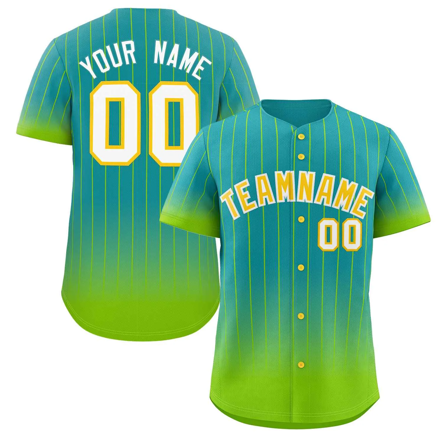 Custom Aqua Neon Green-Gold Gradient Stripe Fashion Authentic Baseball Jersey