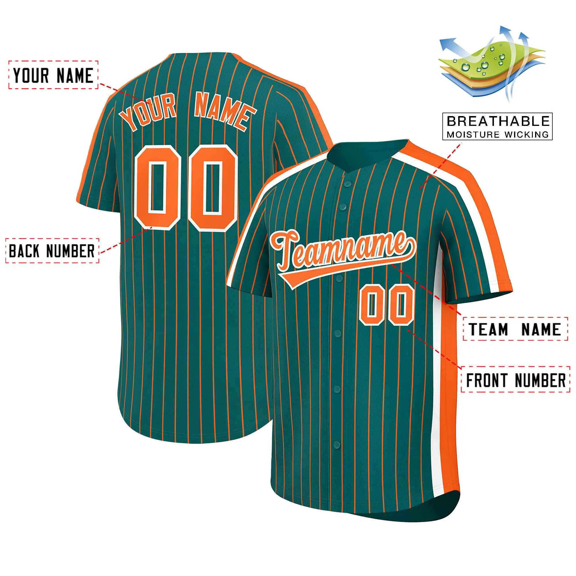 Custom Aqua Orange Pinstripe Personalized Side Two-tone Authentic Baseball Jersey