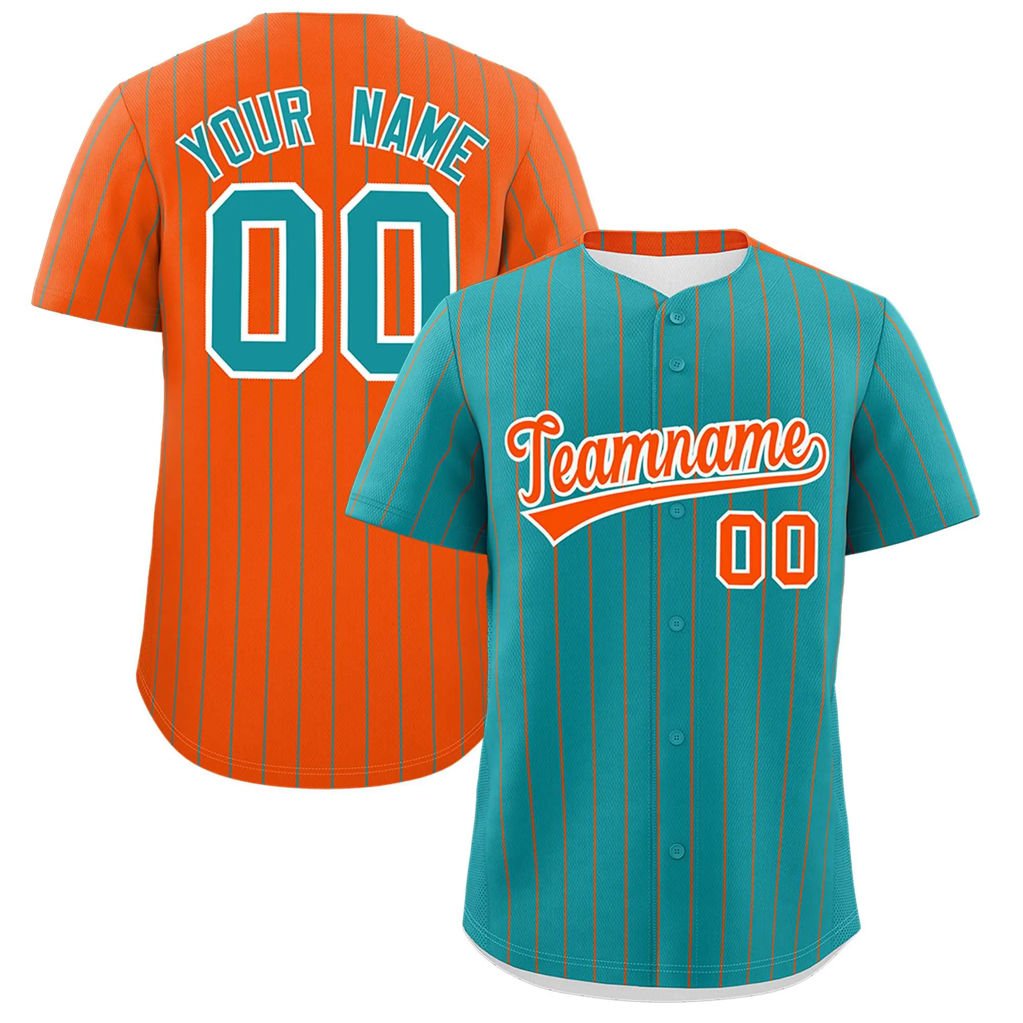 Custom Aqua Orange Pinstripe Personalized Two-Tone Authentic Baseball Jersey