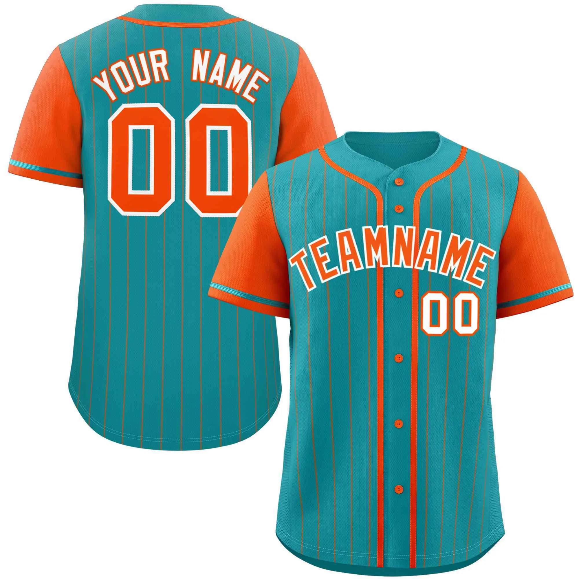 Custom Aqua Orange Stripe Fashion Raglan Sleeves Authentic Baseball Jersey