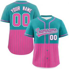 Custom Aqua Pink Personalized Half Stripe Design Authentic Baseball Jersey