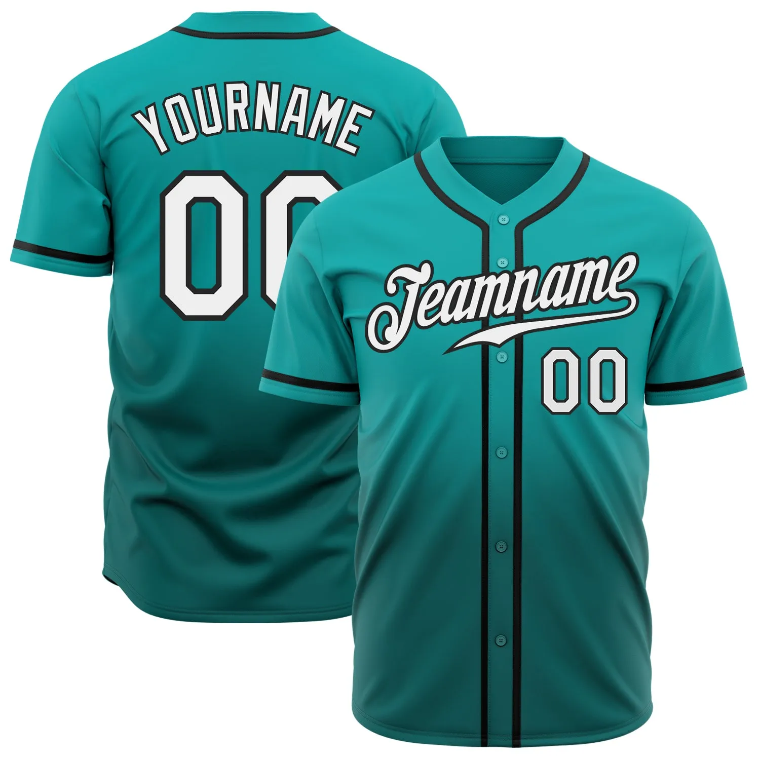 Custom Aqua White-Teal Authentic Fade Fashion Baseball Jersey