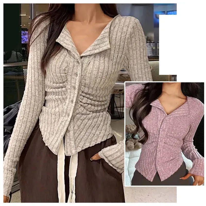 deanwangkt Y2k Knitted Cardigan Women  Collar Sweater Coat Vintage Long Sleeve Single Breasted Top Autumn Fashion Girls Knitwear Jumper