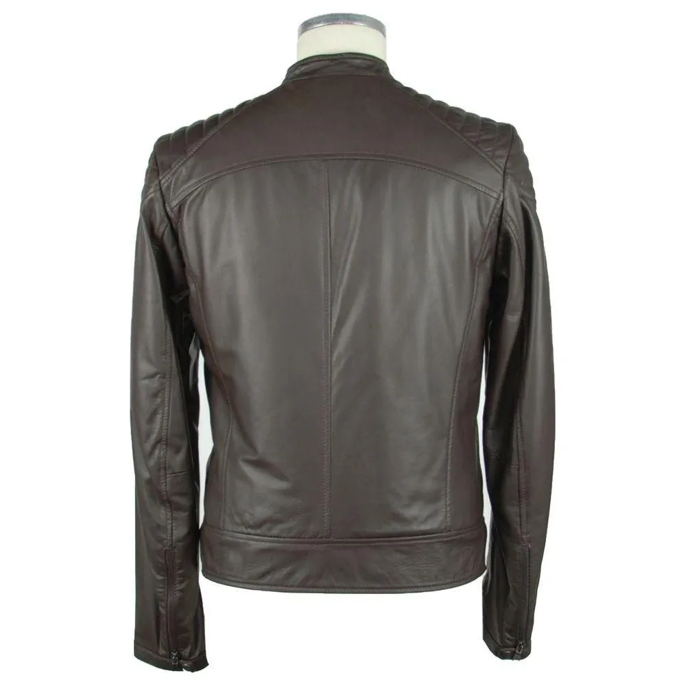 Emilio Romanelli Elegant Brown Leather Zip Jacket