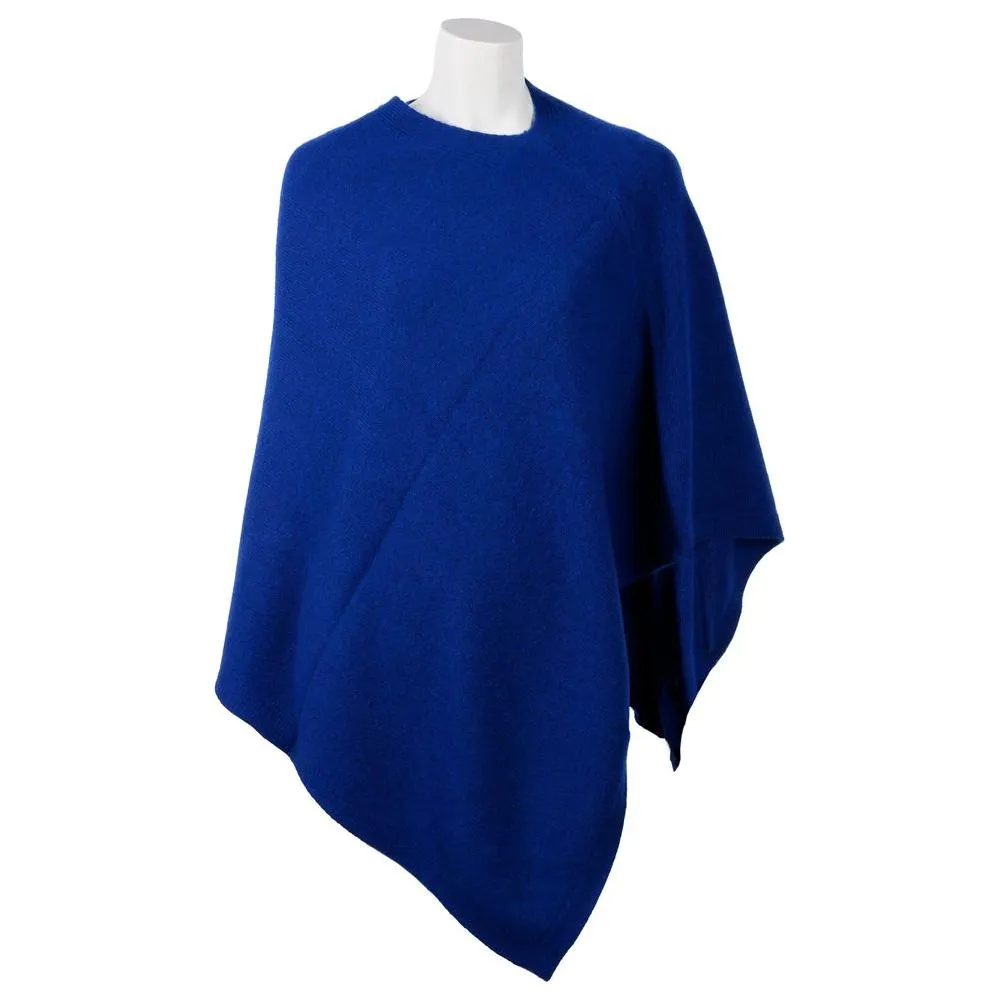 Emilio Romanelli Elegant Cashmere V-Neck Poncho in Blue