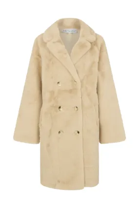 Emma Longline Faux Fur Coat In Cream