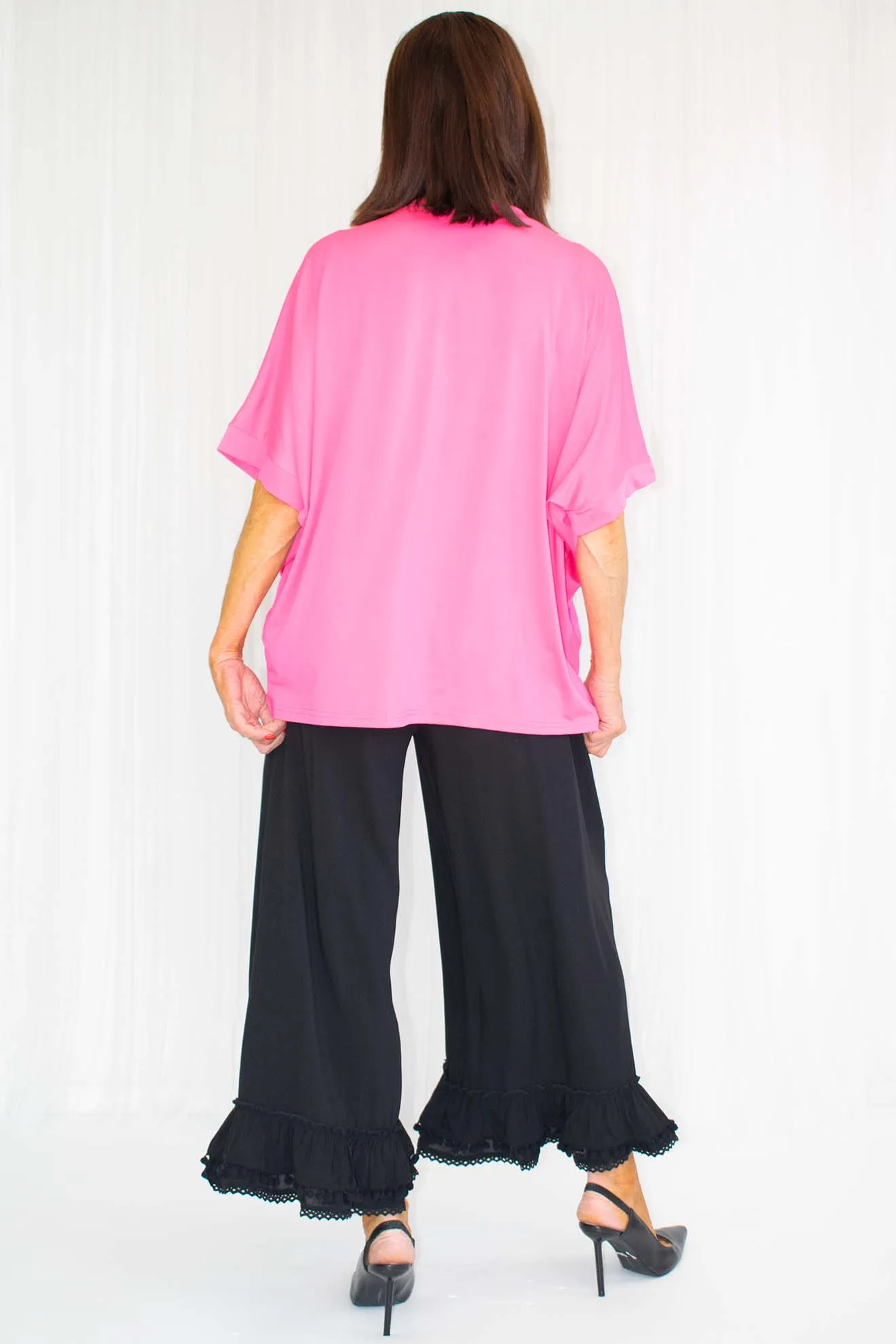 Essie Boxy Short Sleeve Top with Slit in Hot Pink