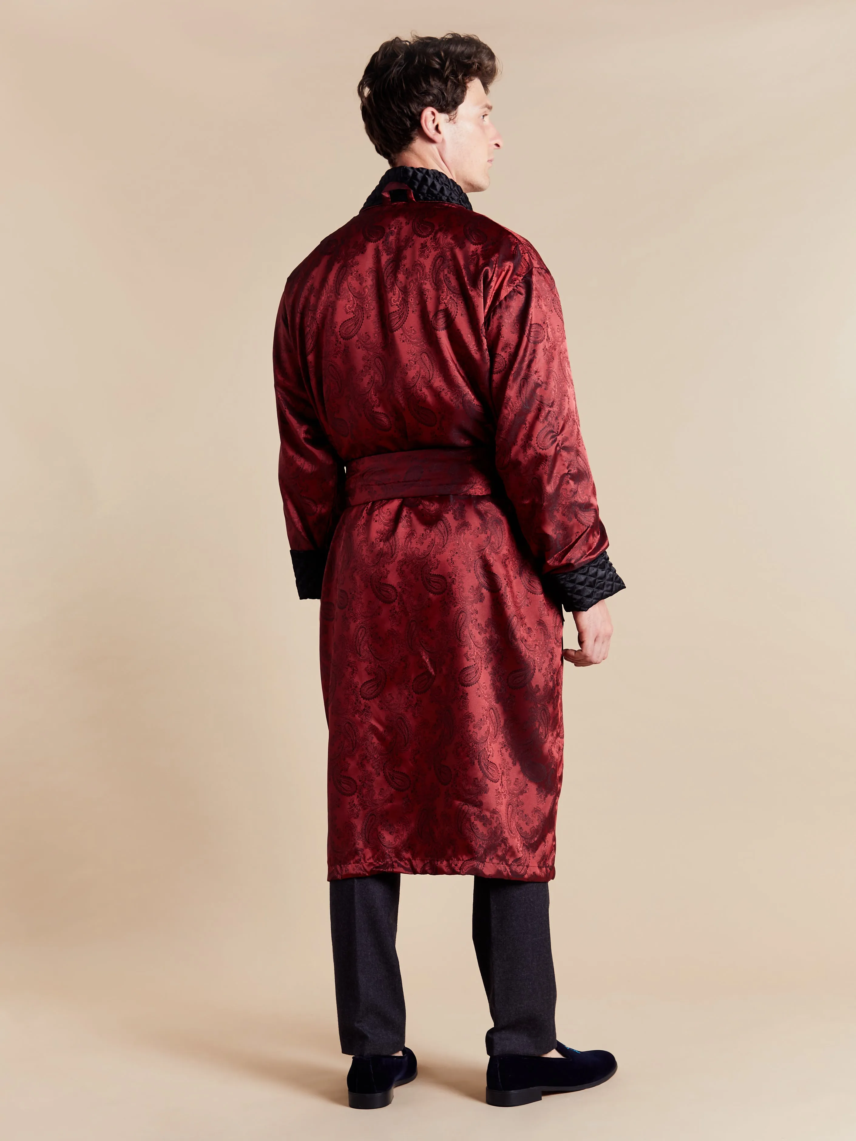 Gable Mens Long Smoking Jacket - Claret