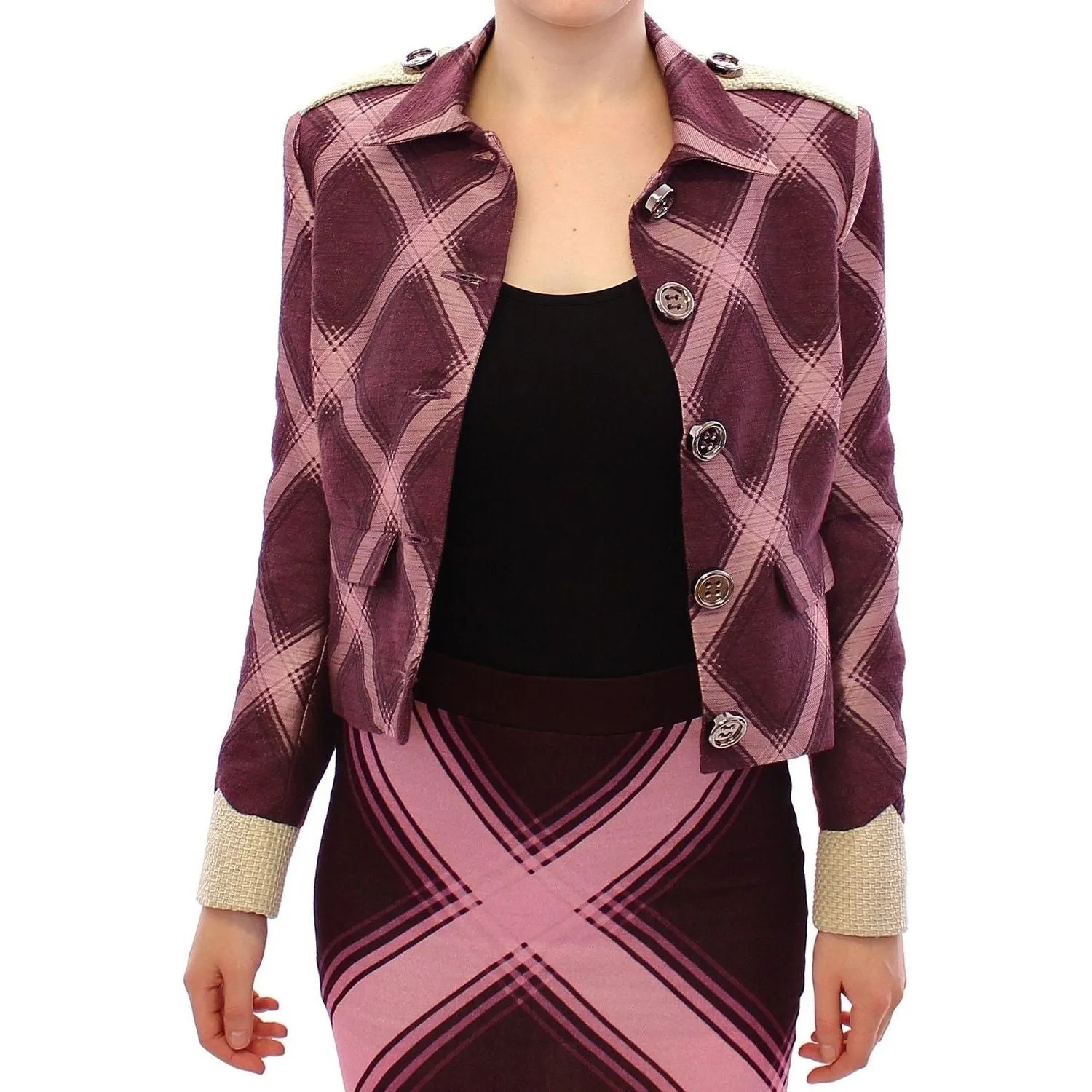 House of Holland Elegant Multicolor Check Print Jacket