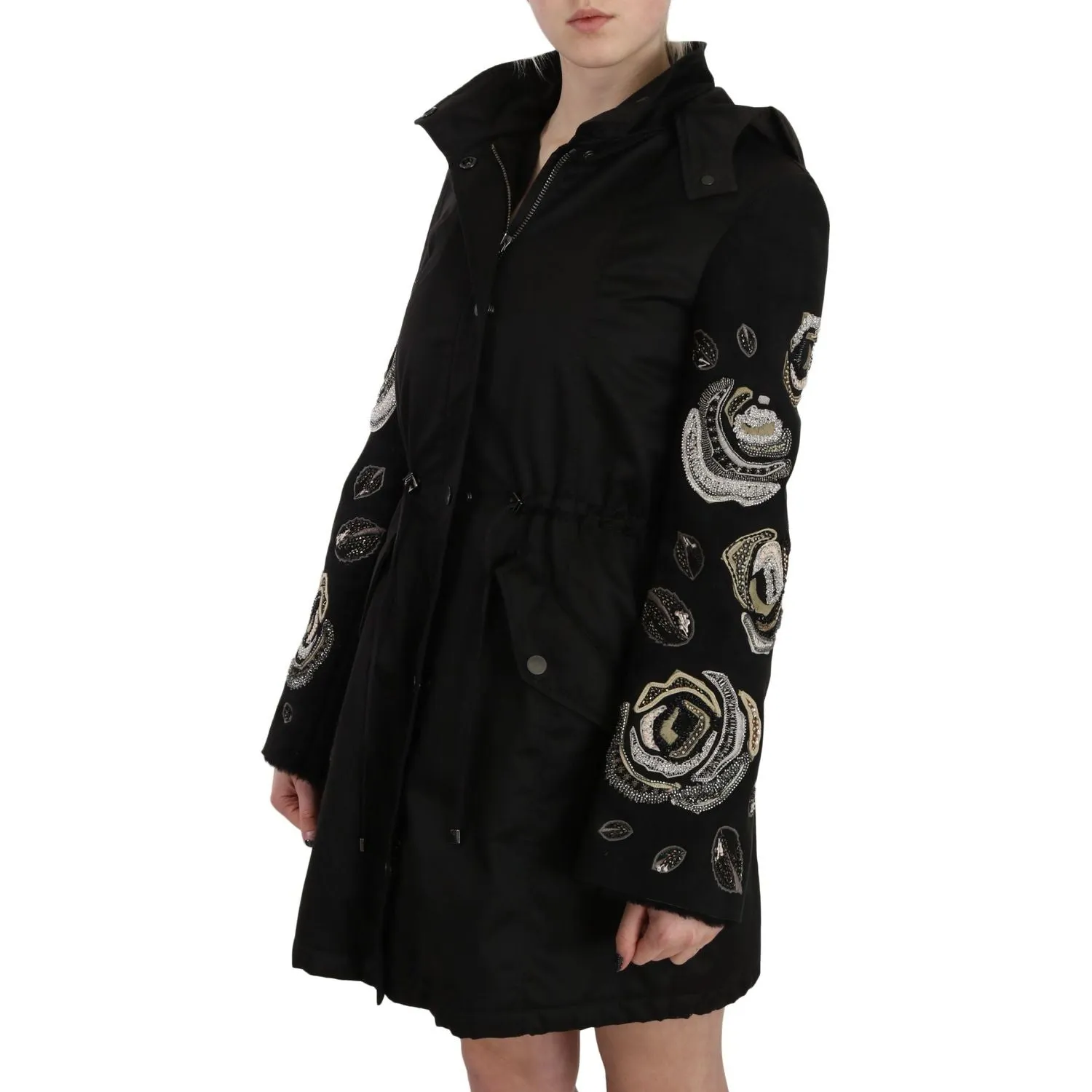 John Richmond Elegant Black Beaded Parka Jacket for Women