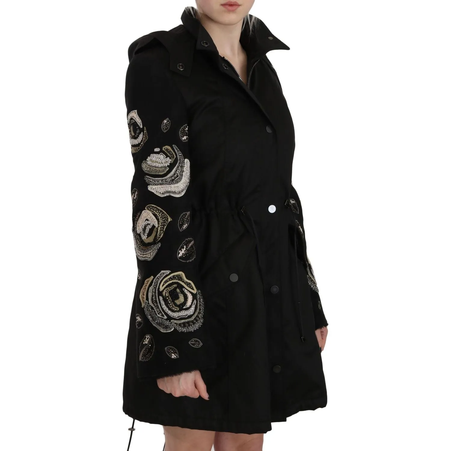 John Richmond Elegant Black Beaded Parka Jacket for Women